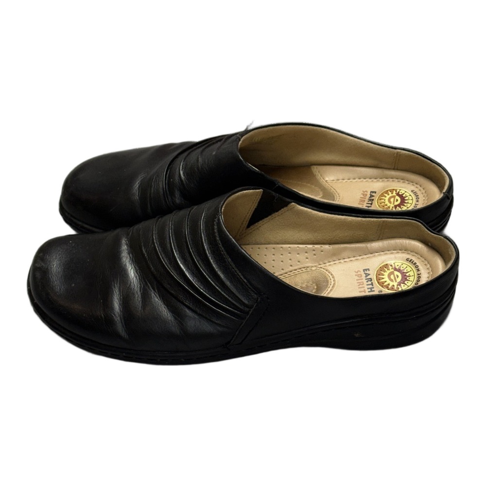 Earth Spirit Ellie Black Leather Ruched Clogs Mules Size 11 - Picture 3 of 9